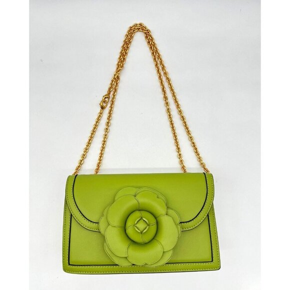 OSCAR DE LA RENTA Tro Nappa leather gardenia applique shoulder crossbody -GREEN - Picture 1 of 14